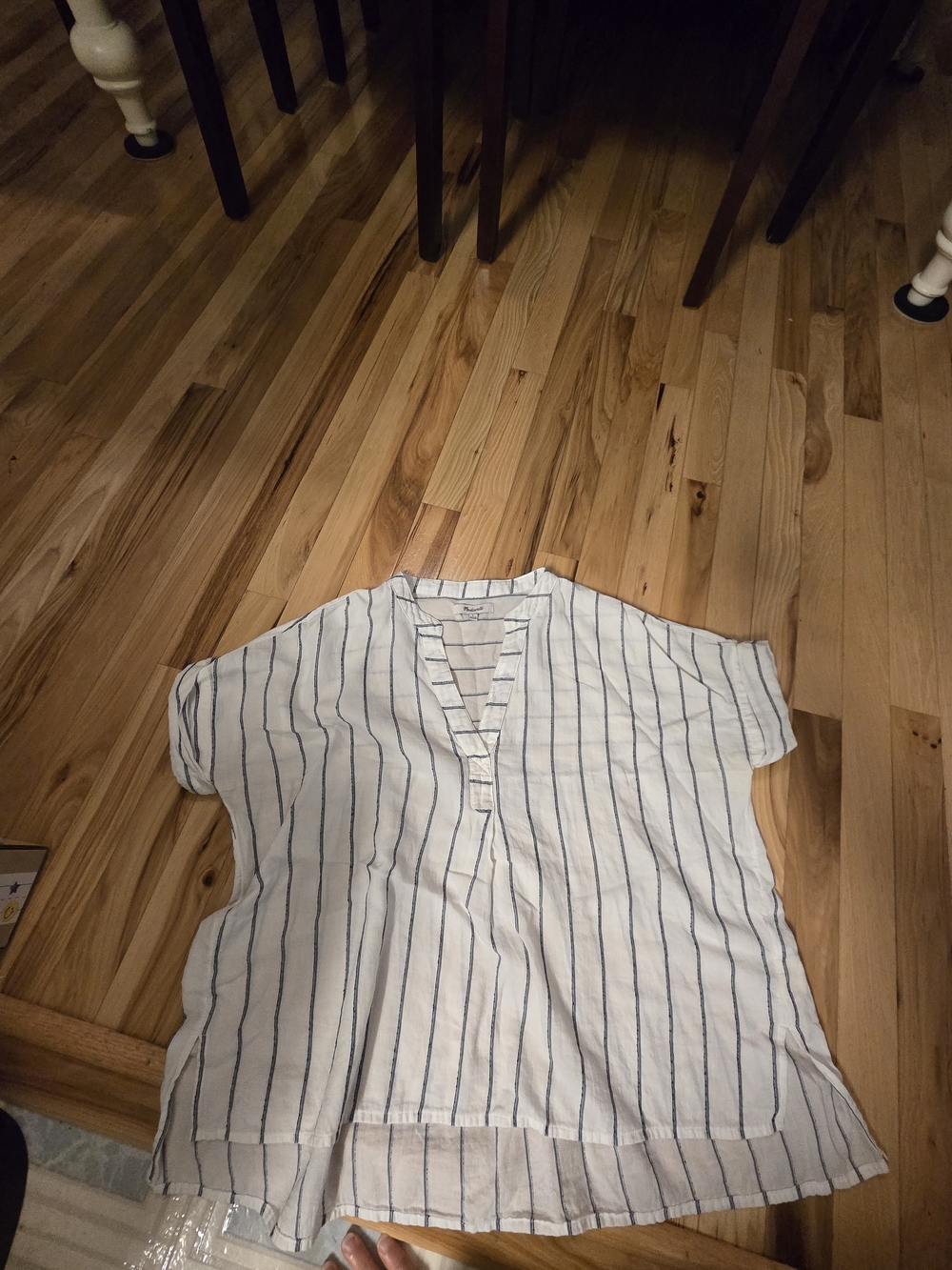 Madewell White Shirt with Navy Vertical Stripes